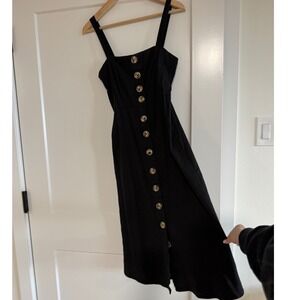 FOREVER 21 Black Linen Blend Button Down Midi Dress EUC